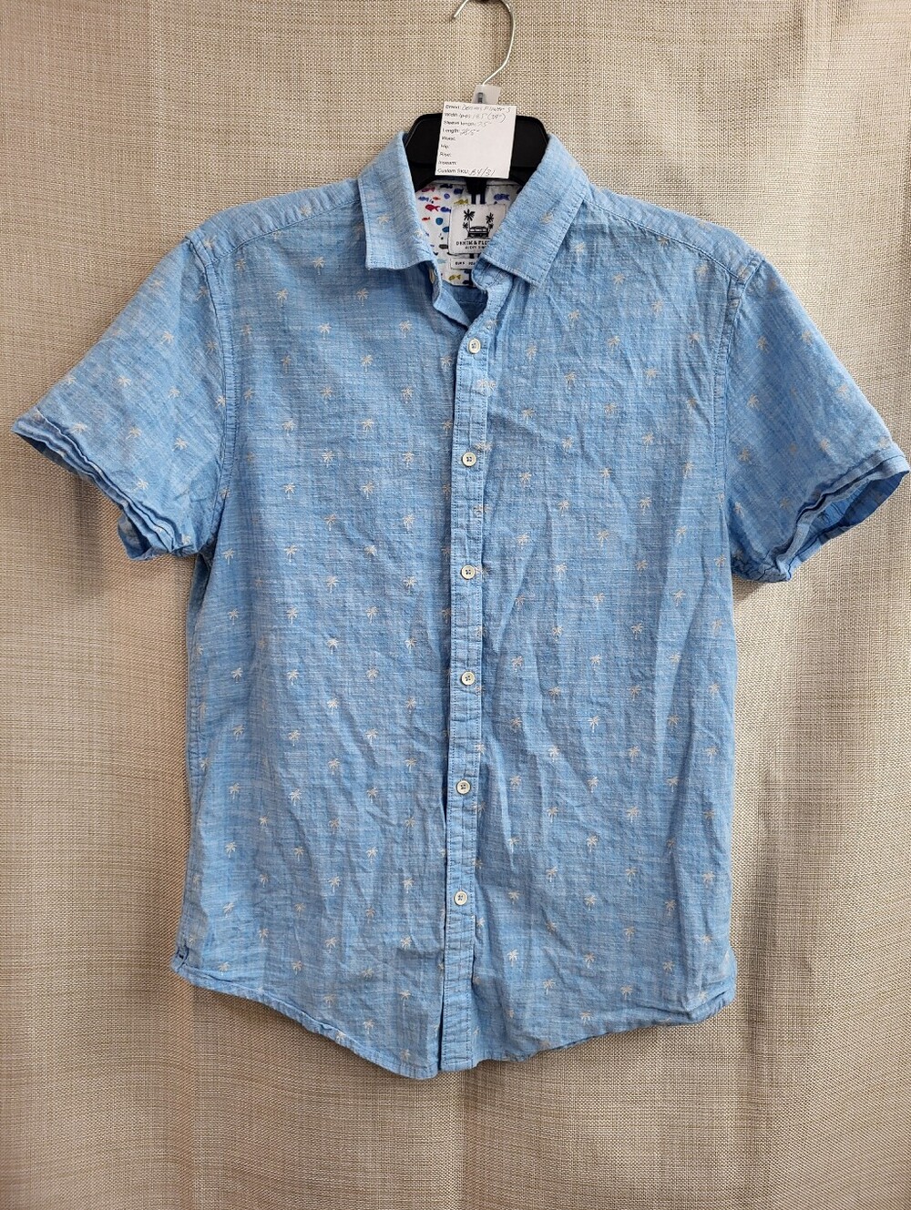 Denim & Flower Ricky Singh Men's Blue Palm Tree Short Sleeve Button Down Small